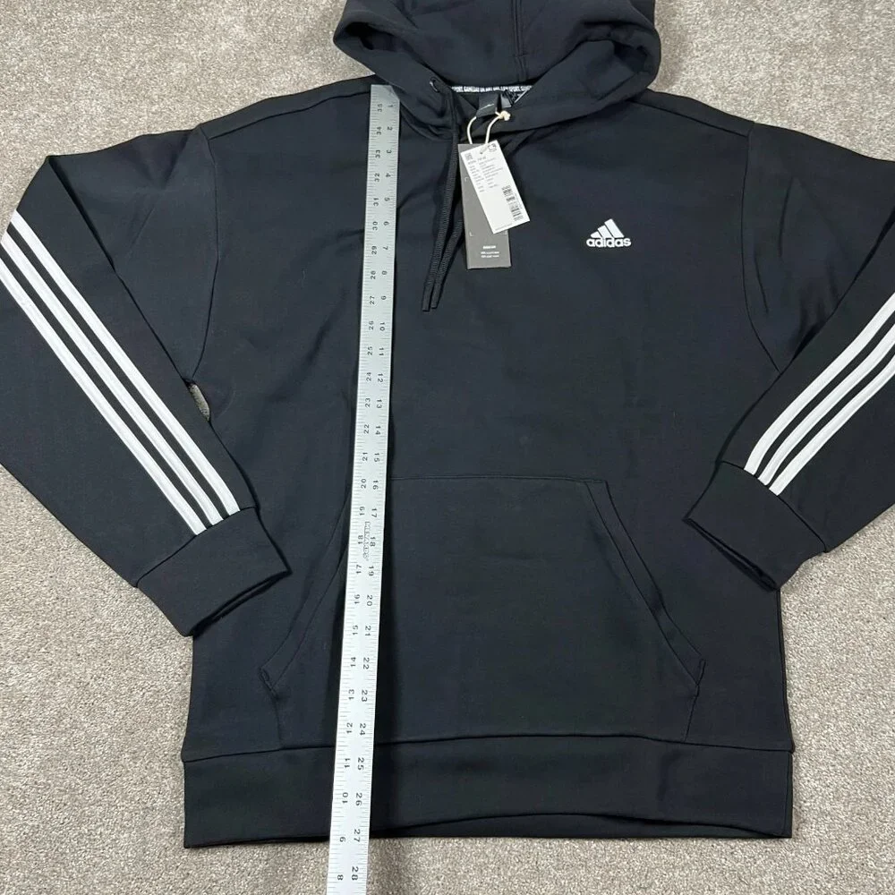 Adidas‎ Mens Medium Black 3 Striped Sport Performance Hooded Sweatshirt NWT
